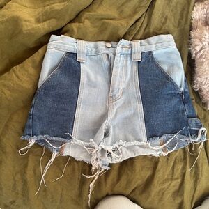 PacSun Two-Tone Light & Dark Blue Denim Cutoff Shorts